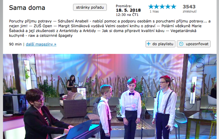 ZUŠ Open na ČT v pořadu Sama doma